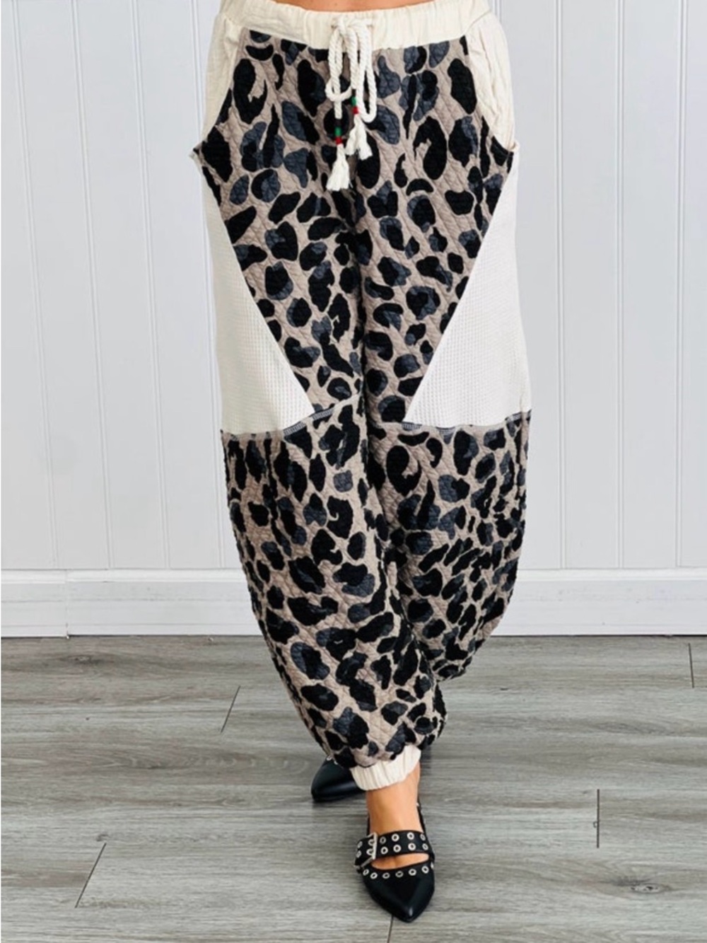 POL Leopard-Print Joggers with Cream Panels